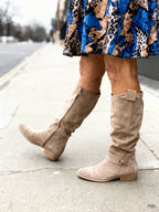 Daisy - Women's Suede Knee-High Boots with Side Zipper
