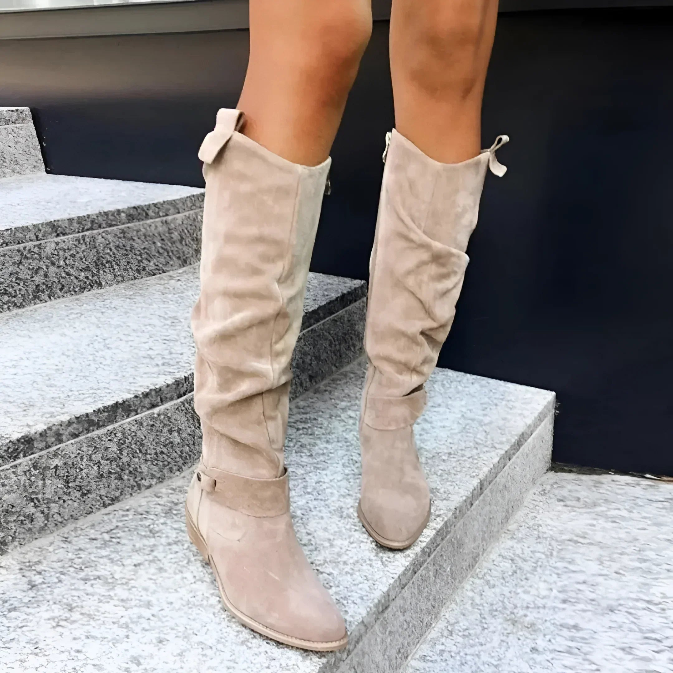 Daisy - Women's Suede Knee-High Boots with Side Zipper