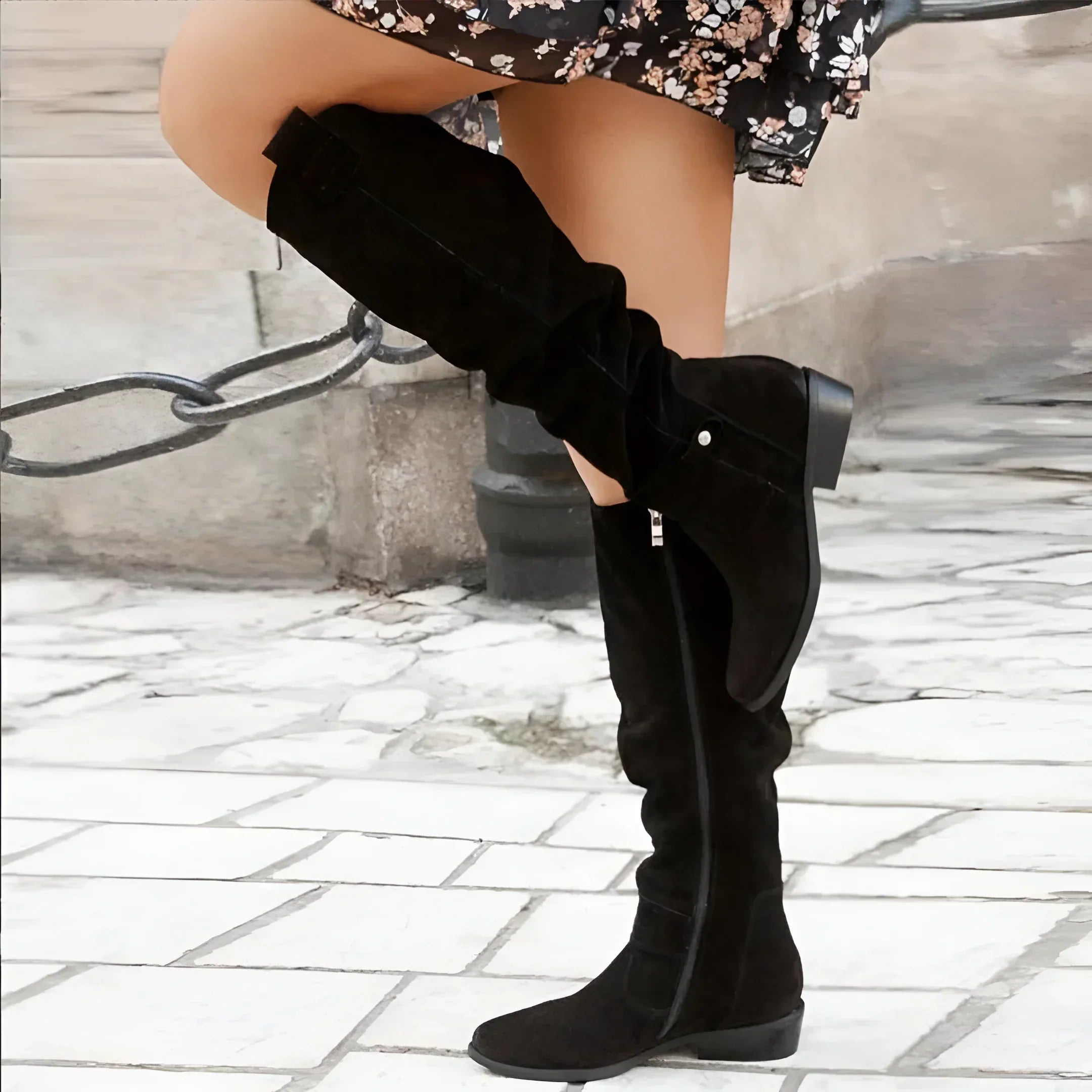 Daisy - Women's Suede Knee-High Boots with Side Zipper