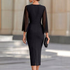 Delia - Women's Sheer Split Sleeve Slim Fit Midi Dress 2