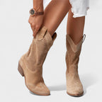 Delilah - Women's Perforated Suede Knee-High Boots