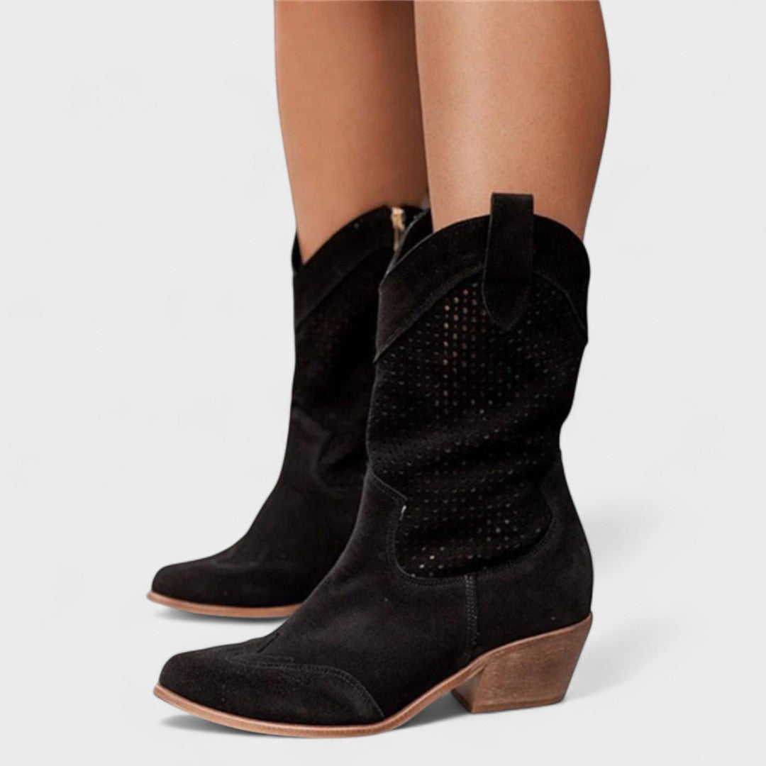 Delilah - Women's Perforated Suede Knee-High Boots