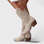 Delilah - Women's Perforated Suede Knee-High Boots