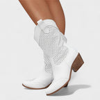 Delilah - Women's Perforated Suede Knee-High Boots