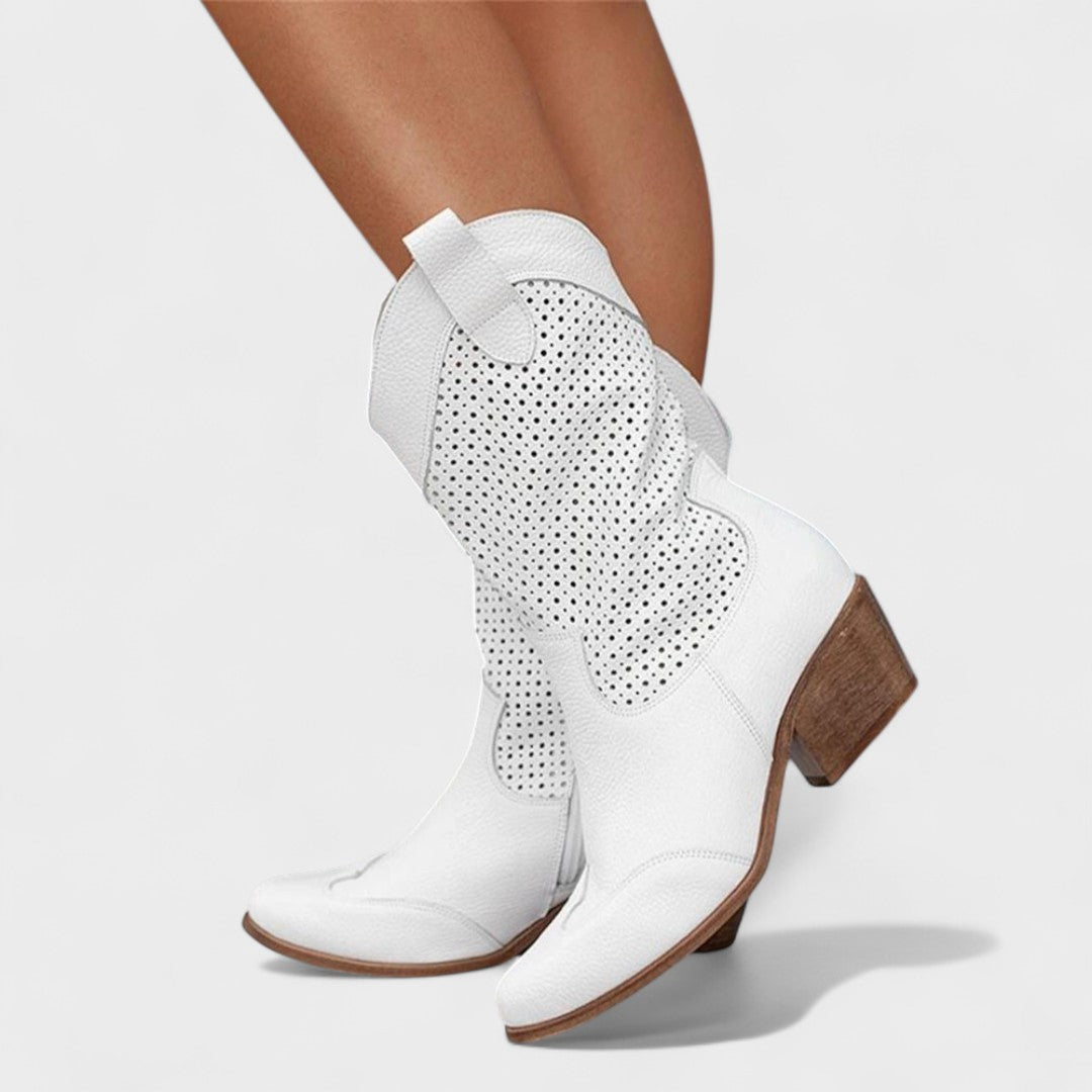 Delilah - Women's Perforated Suede Knee-High Boots