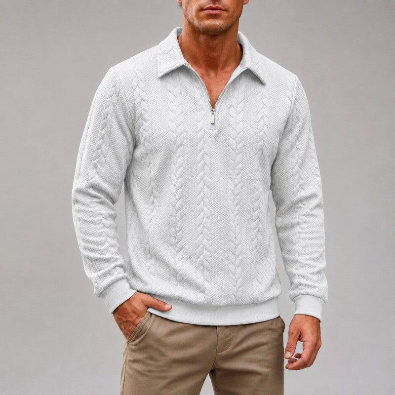 Dennis - Men's Cable Knit Quarter-Zip Collared Sweater 2