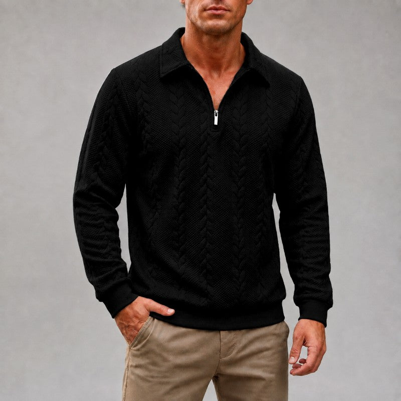 Dennis - Men's Cable Knit Quarter-Zip Collared Sweater 3