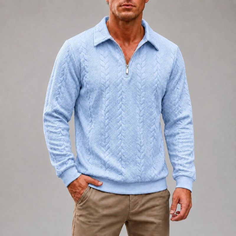 Dennis - Men's Cable Knit Quarter-Zip Collared Sweater 4