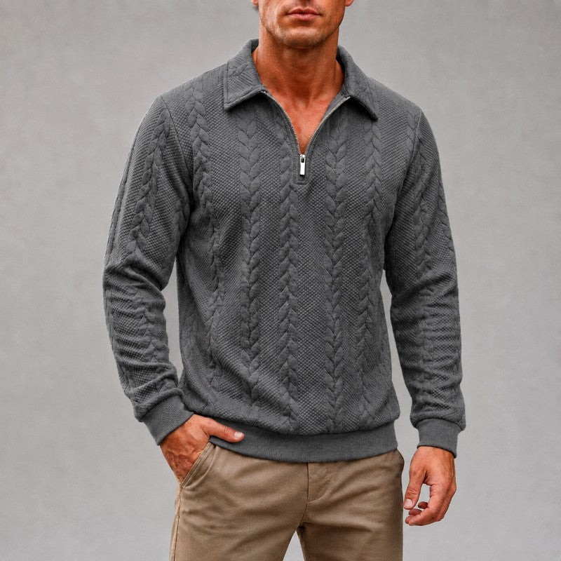 Dennis - Men's Cable Knit Quarter-Zip Collared Sweater 5