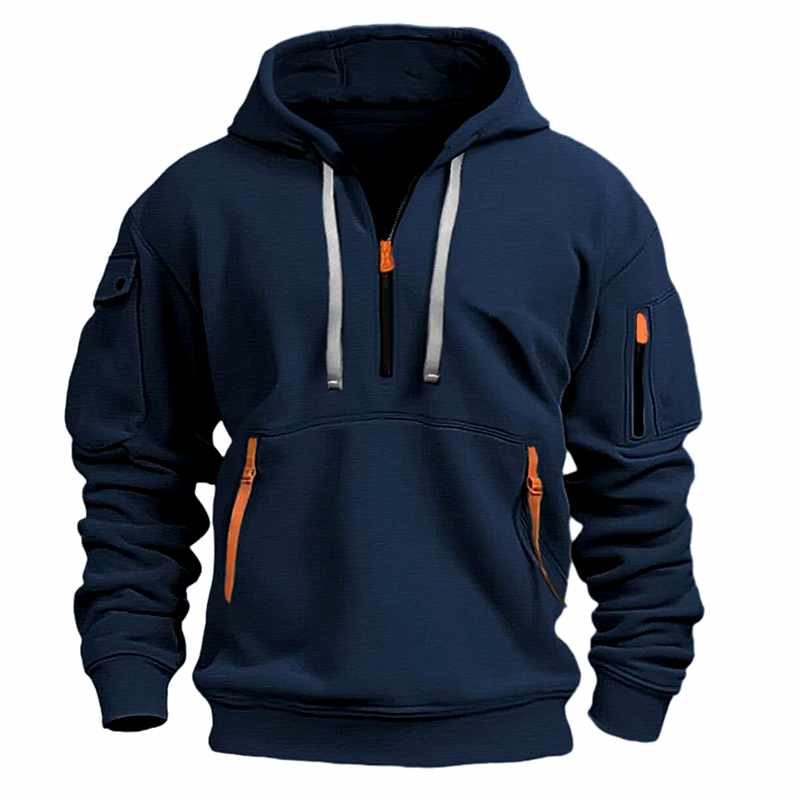 Dominic - Men's Half-Zip Hoodie Sweatshirt with Cargo Pockets
