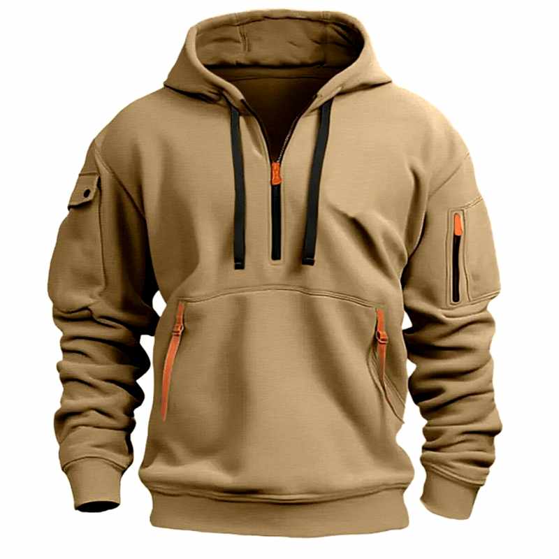 Dominic - Men's Half-Zip Hoodie Sweatshirt with Cargo Pockets