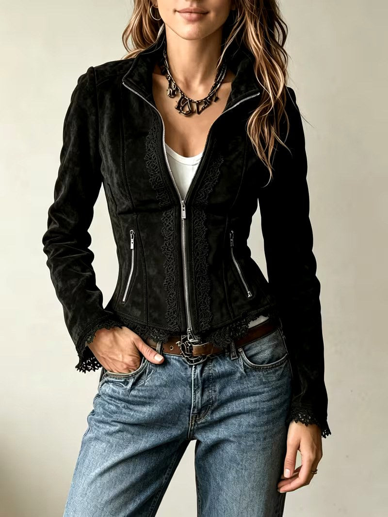 Donna - Women's Lace-Trim Zip-Up Jacket with Pockets 5