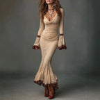Dora - Women's Cowl Neck Bell Sleeve Mermaid Maxi Dress 1