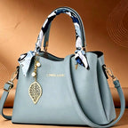 Doris - Women's Pebbled Satchel Tote Bag with Scarf Detail 3