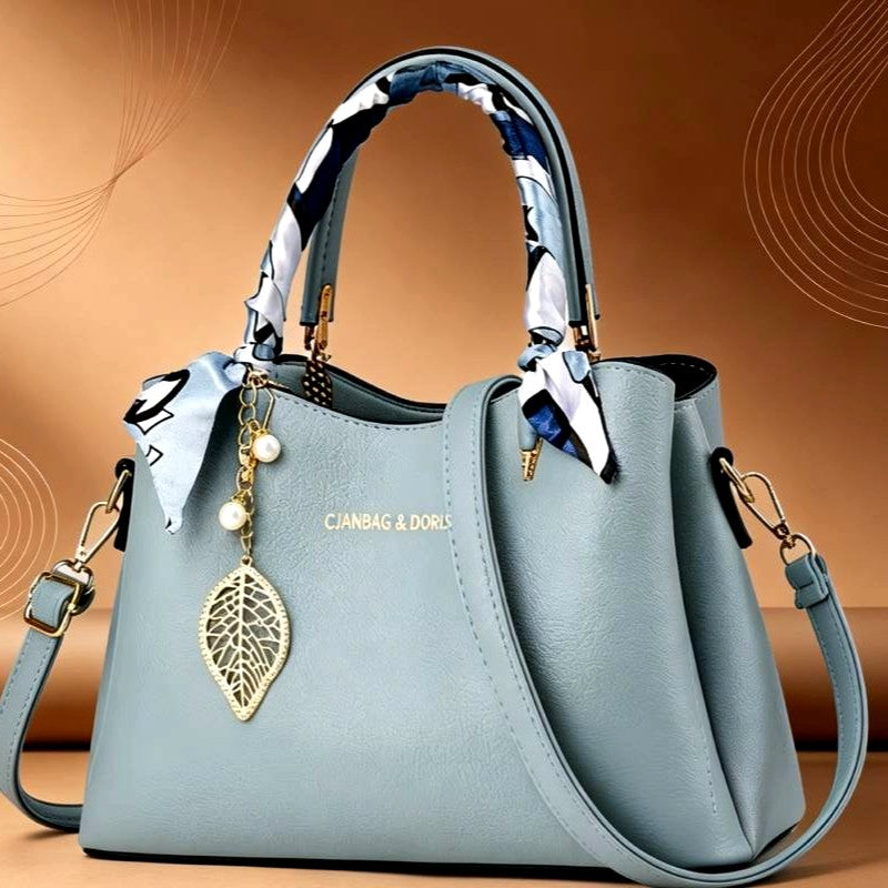 Doris - Women's Pebbled Satchel Tote Bag with Scarf Detail 3