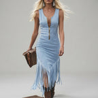 Dovima - Women's V-Neck Sleeveless Bodycon Fringe Dress
