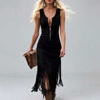 Dovima - Women's V-Neck Sleeveless Bodycon Fringe Dress