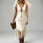 Dovima - Women's V-Neck Sleeveless Bodycon Fringe Dress