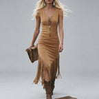 Dovima - Women's V-Neck Sleeveless Bodycon Fringe Dress