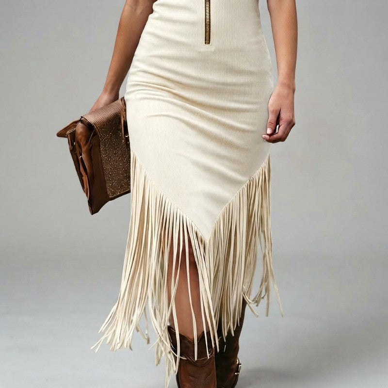 Dovima - Women's V-Neck Sleeveless Bodycon Fringe Dress