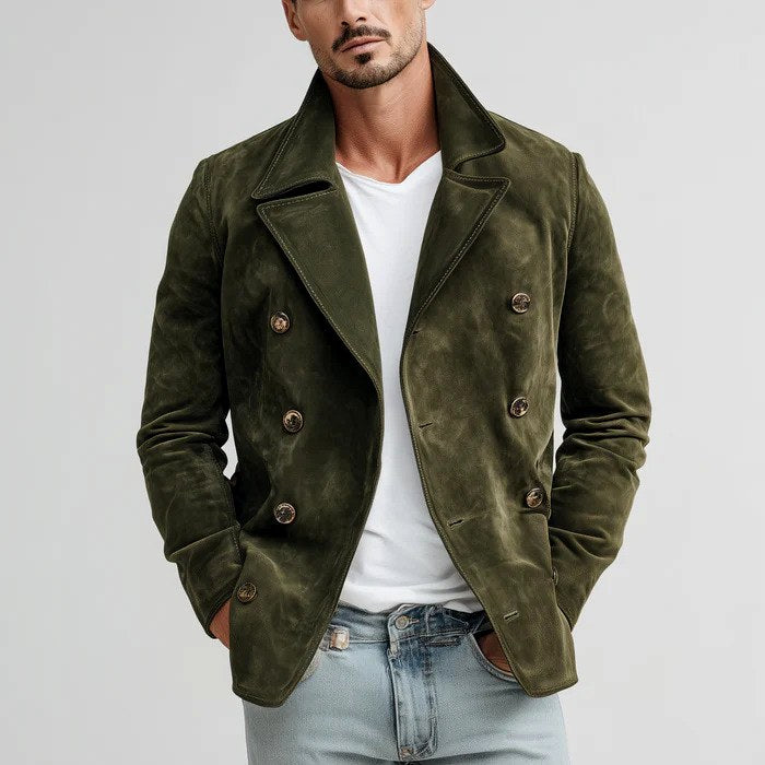 Dustin - Men's Double-Breasted Suede Peacoat Jacket 2