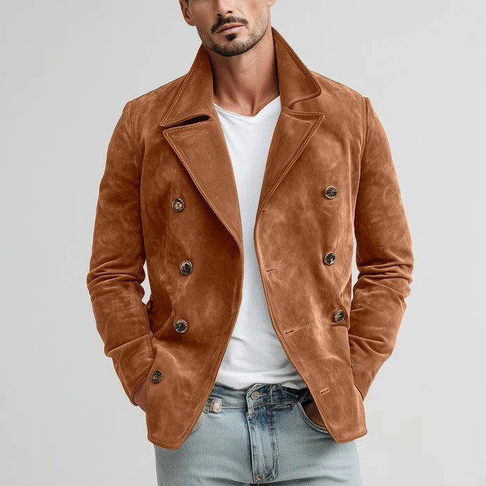 Dustin - Men's Double-Breasted Suede Peacoat Jacket 3