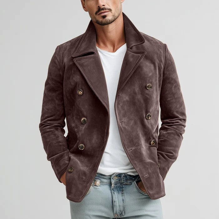 Dustin - Men's Double-Breasted Suede Peacoat Jacket 4