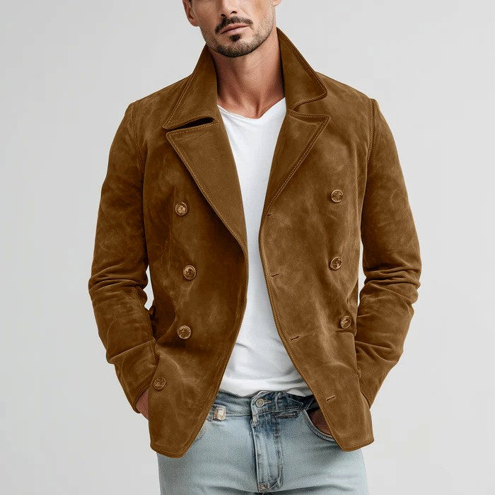Dustin - Men's Double-Breasted Suede Peacoat Jacket 5