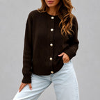Edda - Women's Round-Neck Button-Front Knit Cardigan 2