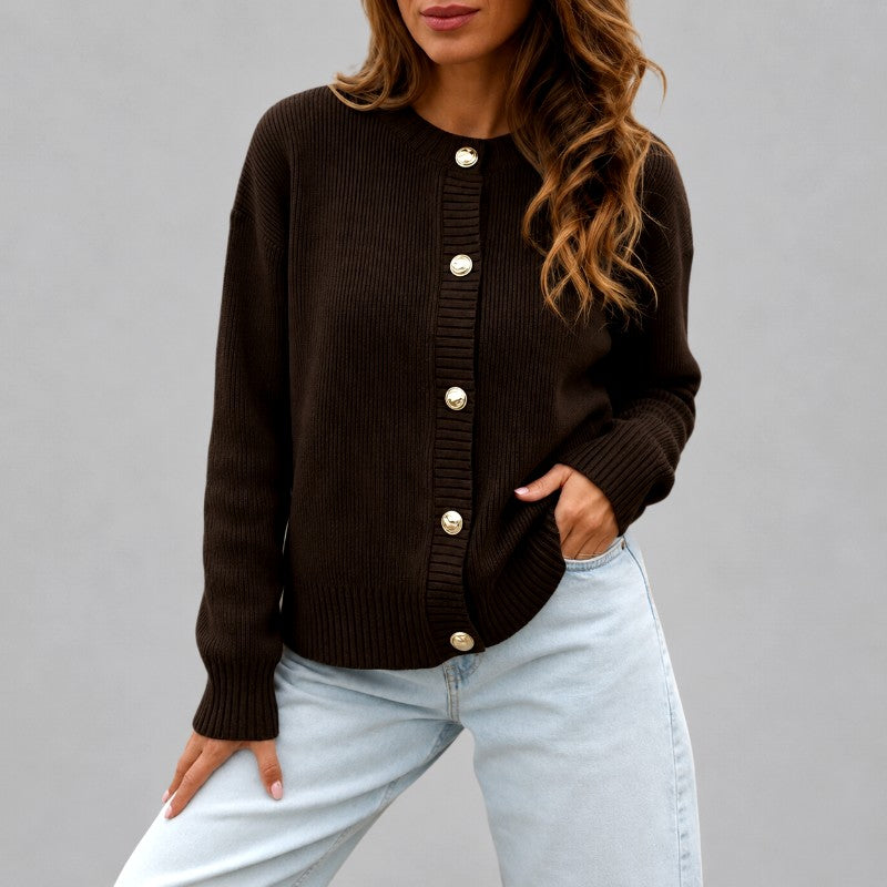 Edda - Women's Round-Neck Button-Front Knit Cardigan 2