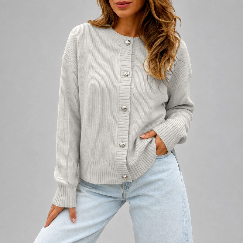 Edda - Women's Round-Neck Button-Front Knit Cardigan 3