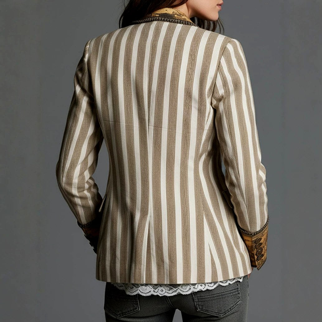 Edith - Women's Vintage Print Striped Fitted Blazer 2