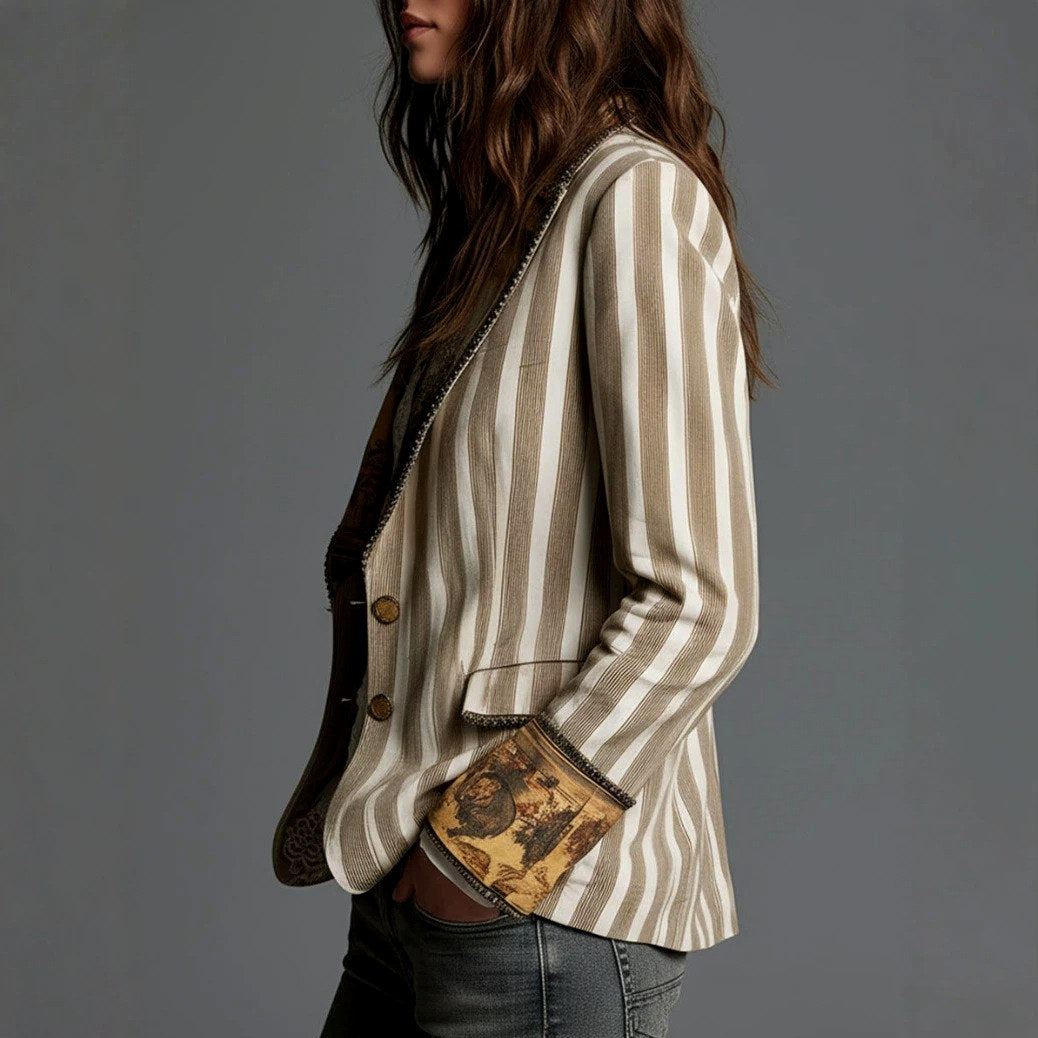 Edith - Women's Vintage Print Striped Fitted Blazer 3