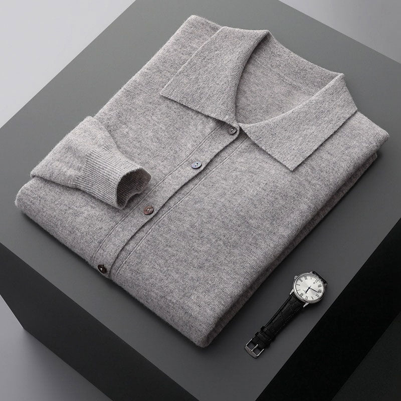 Edmund - Men's Merino Wool Cardigan with Turn-Down Collar