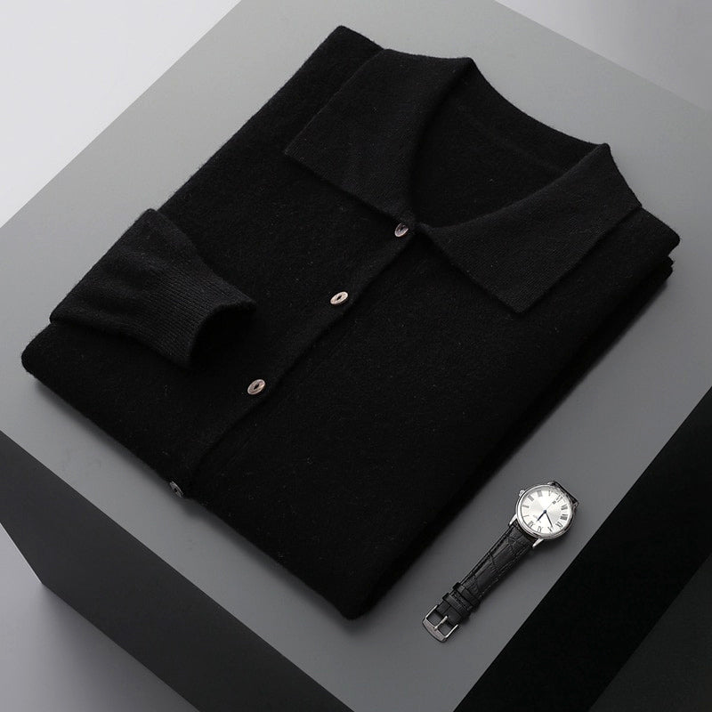 Edmund - Men's Merino Wool Cardigan with Turn-Down Collar