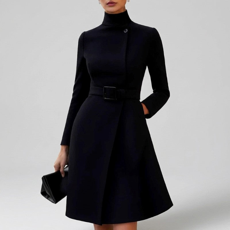 Elani - Women's Belted High-Neck Long Sleeve Casual Dress 1