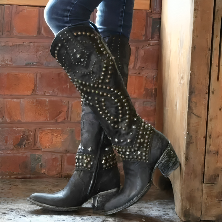 Eloise - Women's Studded Western Knee-High Boots