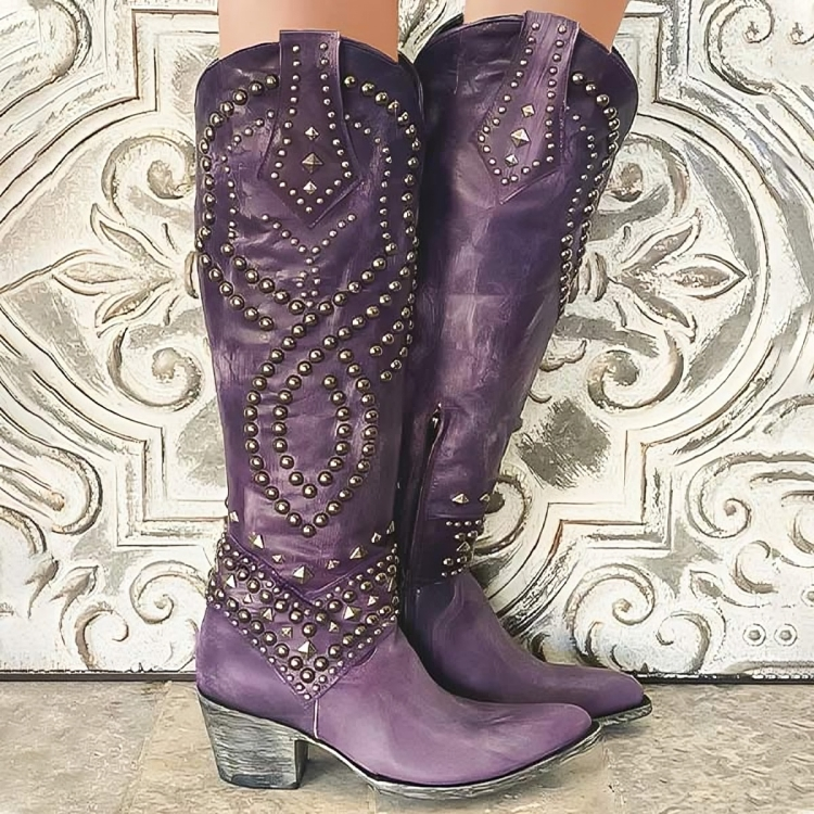 Eloise - Women's Studded Western Knee-High Boots