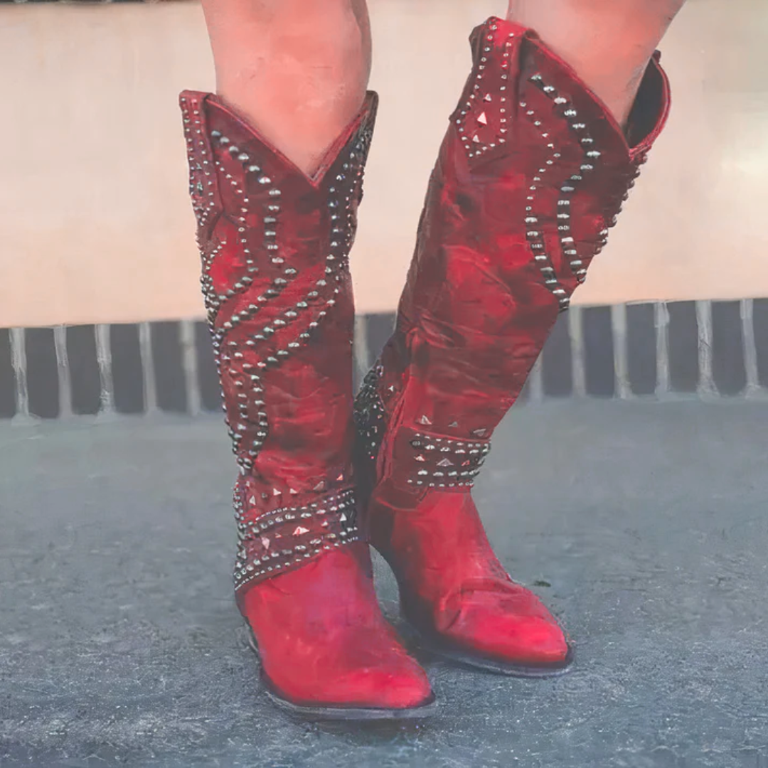 Eloise - Women's Studded Western Knee-High Boots