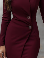 Elowen - Women's Wrap-Front Button Midi Dress