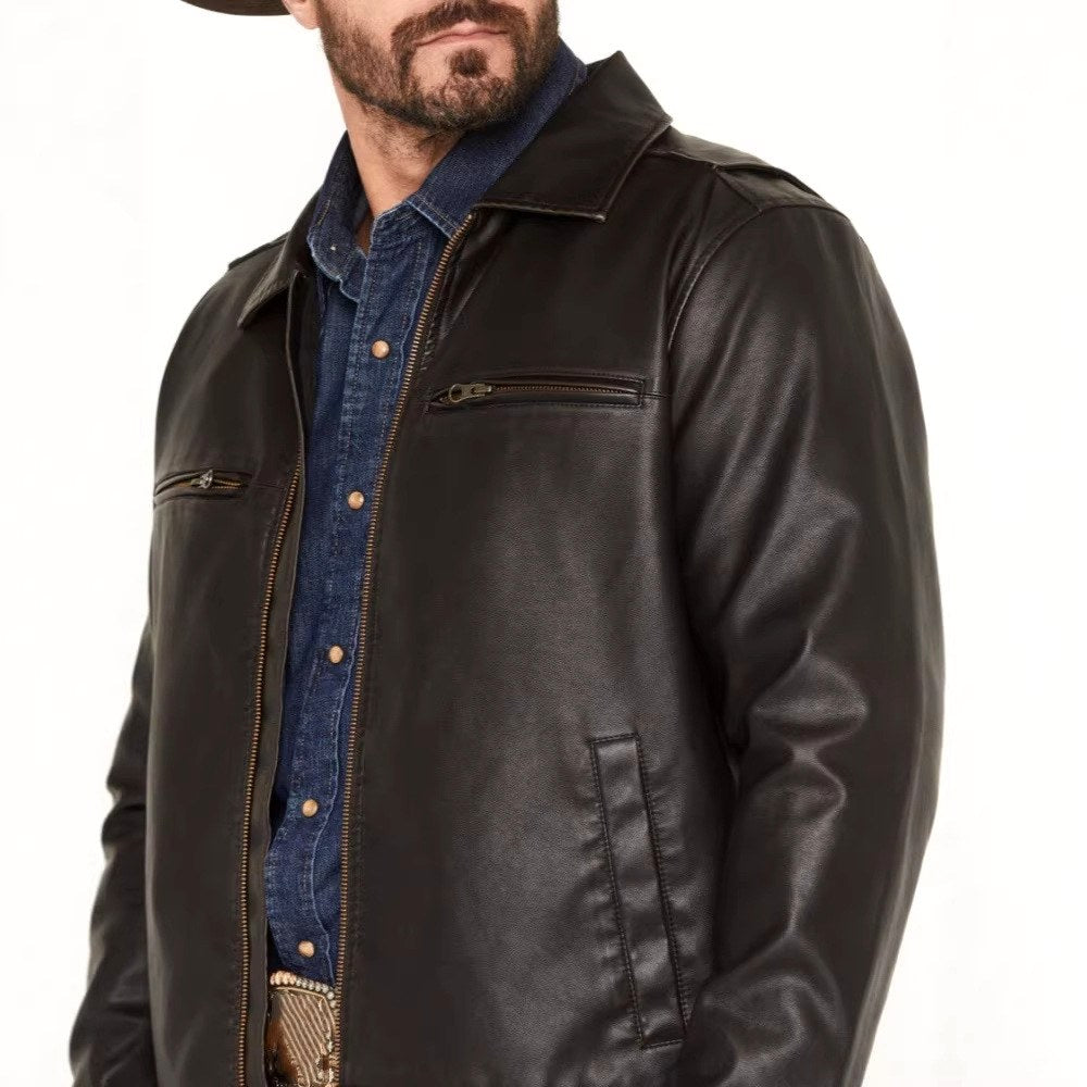 Elvis - Men's Leather Zip-Front Jacket with Chest Pockets 3