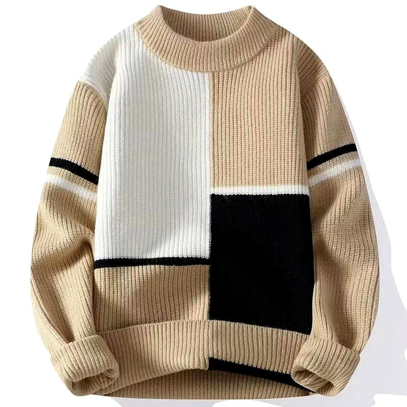 Emile - Men's Color-Block Mock Neck Loose Sweater 2