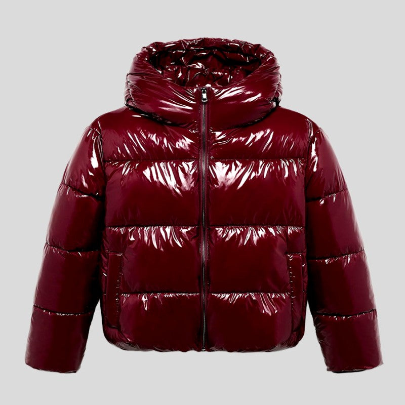 Ericka - Women's Glossy Cropped Puffer Jacket with Hood 2