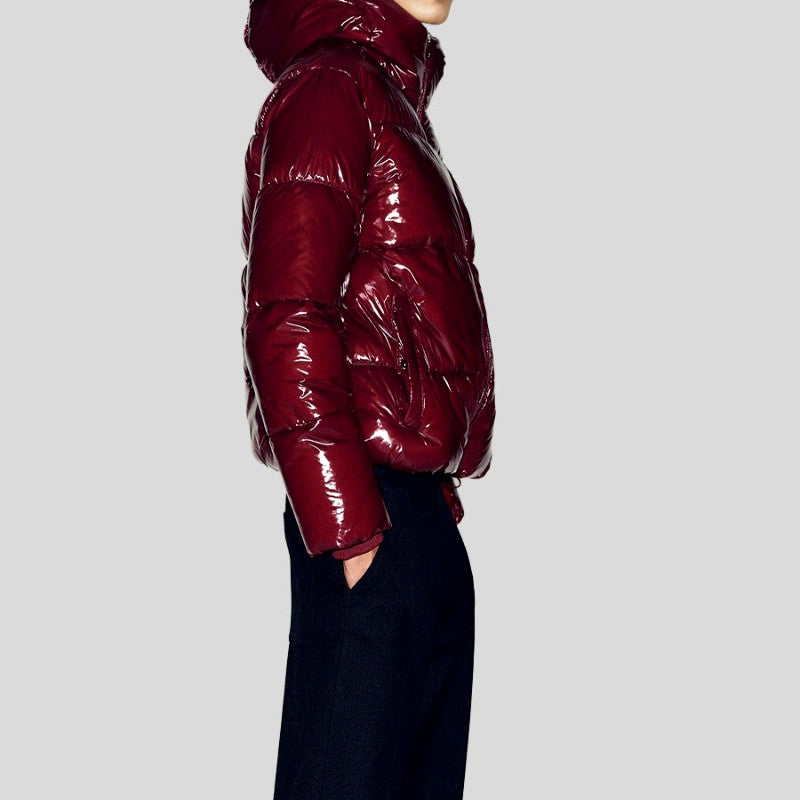 Ericka - Women's Glossy Cropped Puffer Jacket with Hood 5