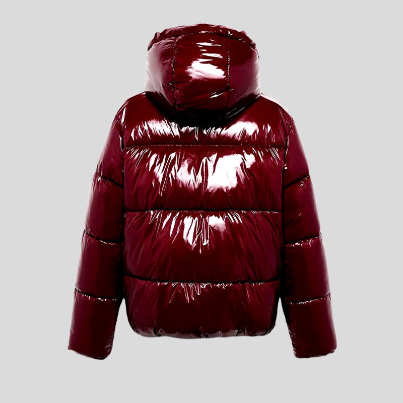 Ericka - Women's Glossy Cropped Puffer Jacket with Hood 6
