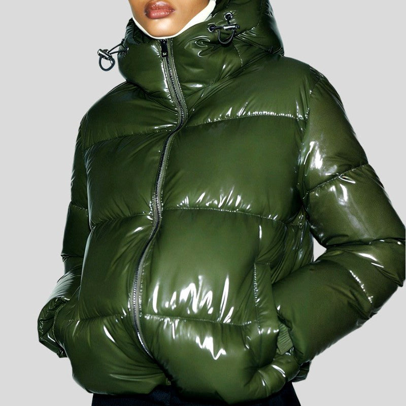Ericka - Women's Glossy Cropped Puffer Jacket with Hood 8