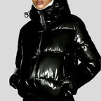 Ericka - Women's Glossy Cropped Puffer Jacket with Hood 9