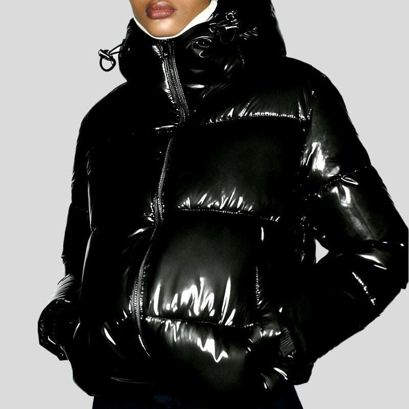 Ericka - Women's Glossy Cropped Puffer Jacket with Hood 9