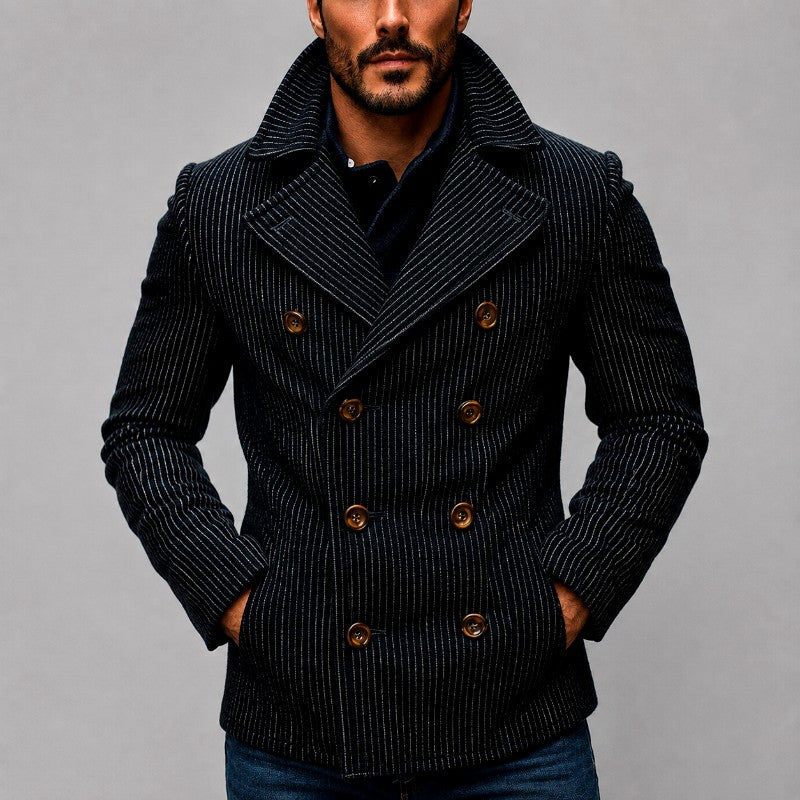Erik - Men's Pinstripe Double-Breasted Peacoat 1