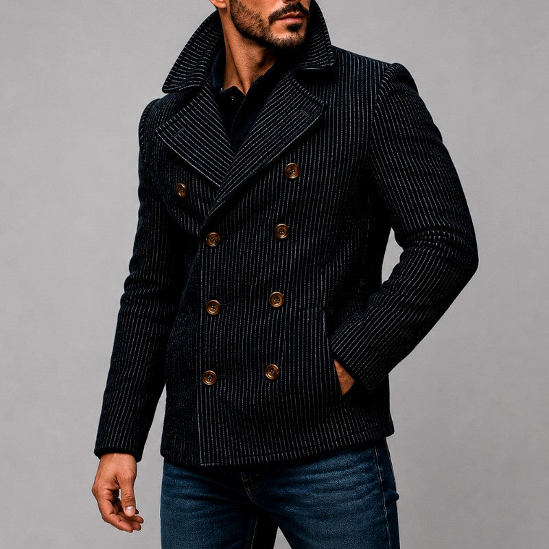 Erik - Men's Pinstripe Double-Breasted Peacoat 2
